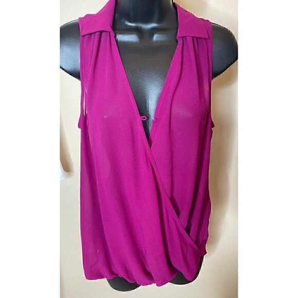 Guess Magenta Sleeveless Sheer Wrap Blouse Size XS - Picture 5 of 15